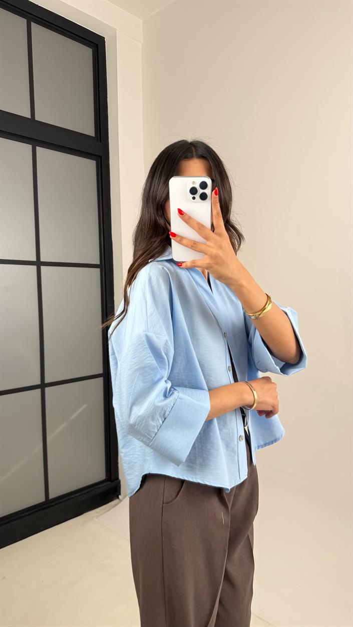 Mavi Kol Katlamalı Tencel Gömlek Gaus00512