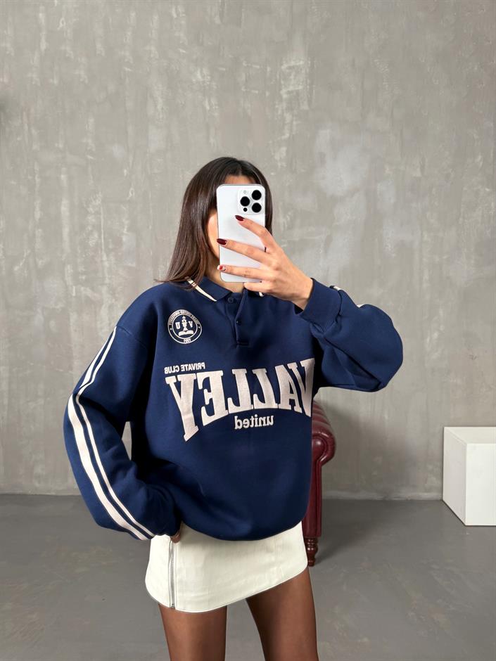 Juste Lacivert Yazı Baskılı Sweat