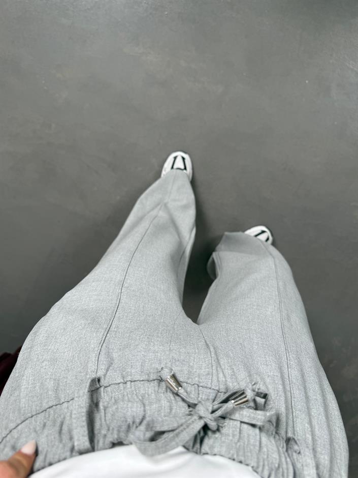 Giyan Gri Beli Lastikli Çımalı Pantolon