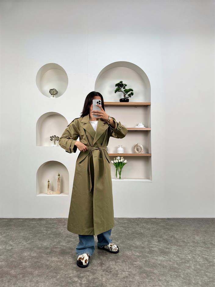 Zaria Haki Kemerli Astarsız Trençkot