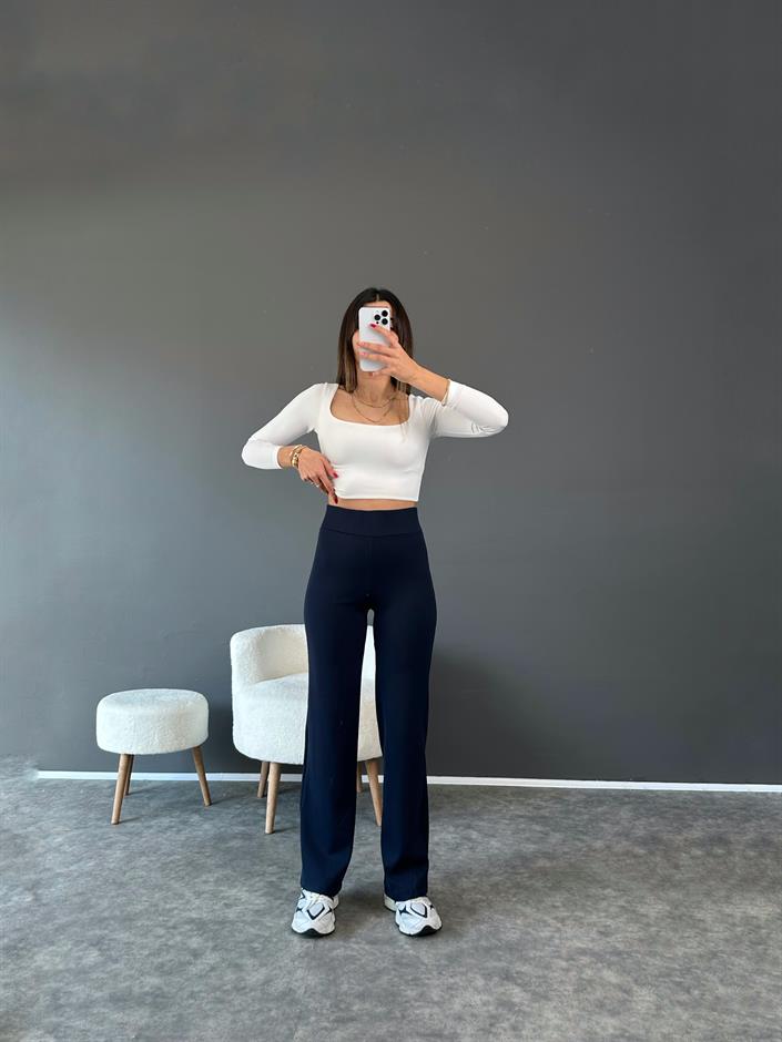 Aris Lacivert  Şardonlu Fitilli Pantolon