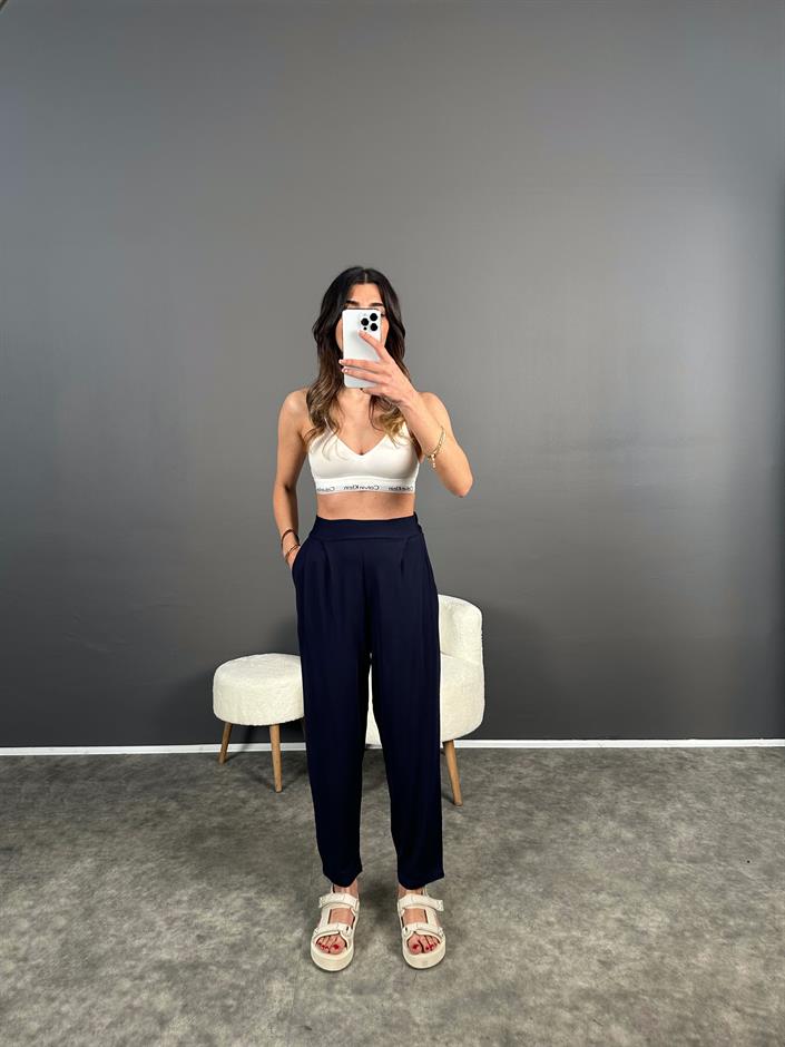 Tanya Lacivert Yazlık Modal Kumaş Harem Pantolon