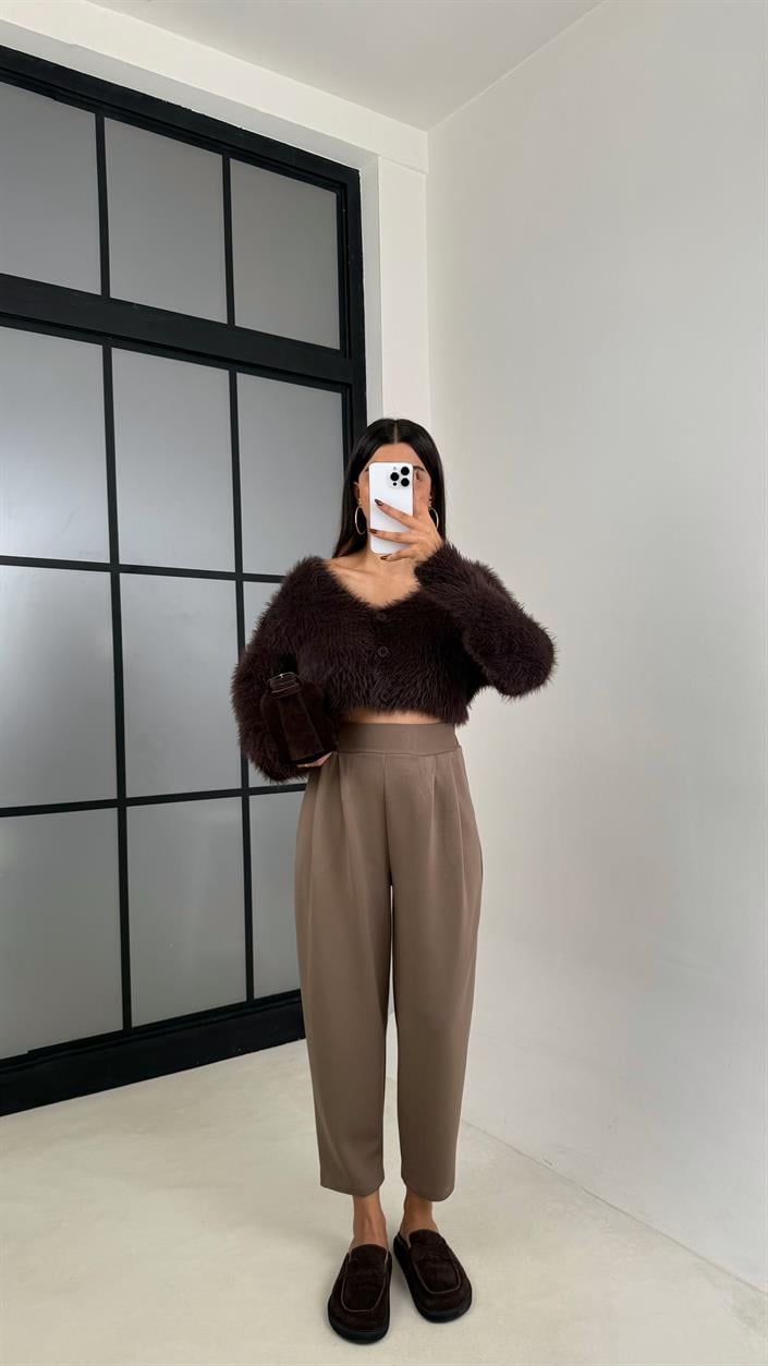 Kahve Beli Lastikli Modal Kumaş Şalvar Pantolon GAUS-00210