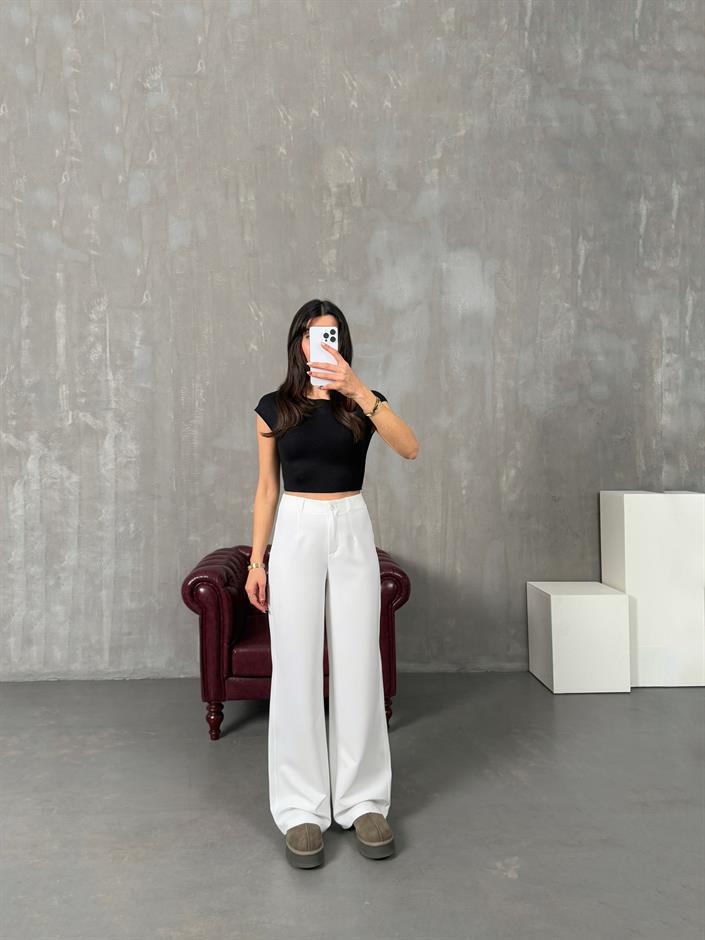 Fola Beyaz Kumaş Pantolon