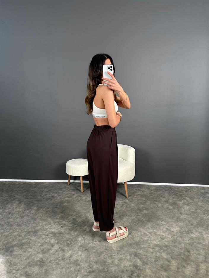 Tanya Kahverengi Yazlık Modal Kumaş Harem Pantolon