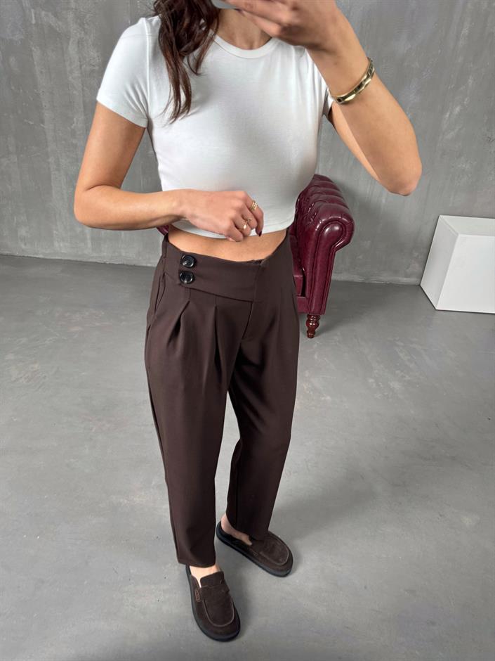 Punta Acı Kahve Arka Beli Lastikli Tasarım Pantolon