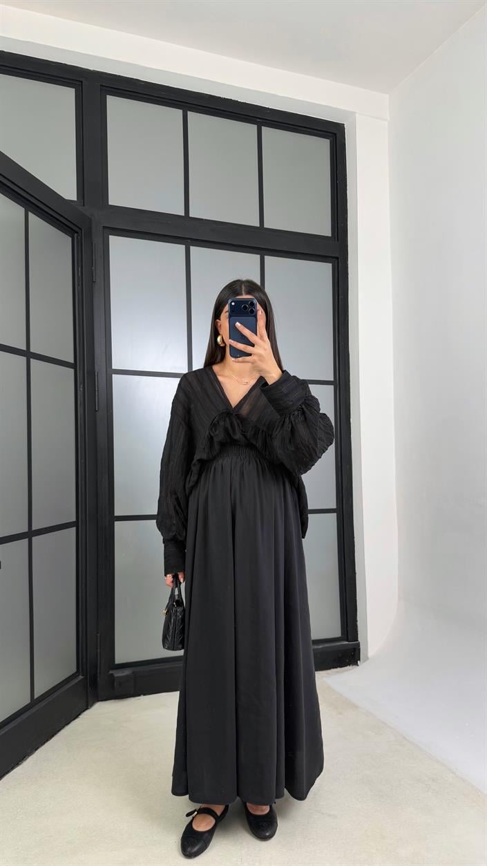 Siyah Beli Lastikli Cepli Tencel Etek GAUS-01203