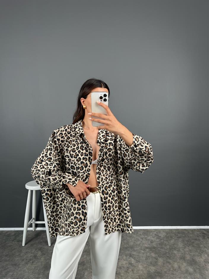 Jagu Oversize Leopar Salaş Gömlek 