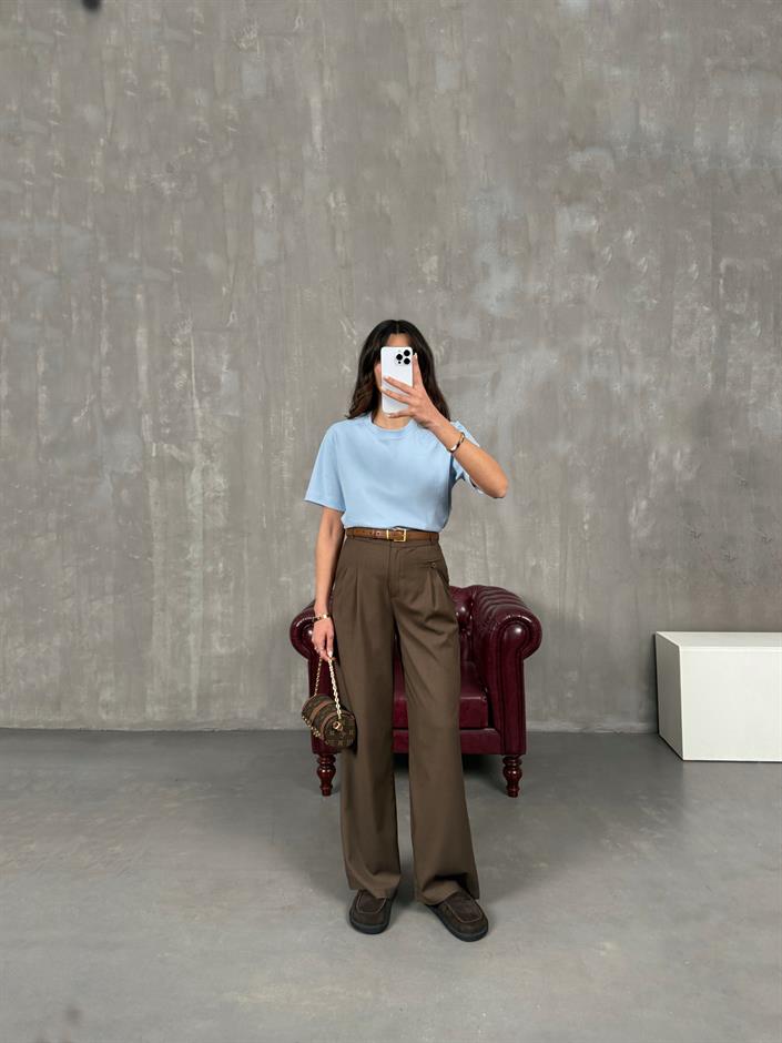 Rigal Kahve Ön Düğme Detaylı Kumaş Pantolon