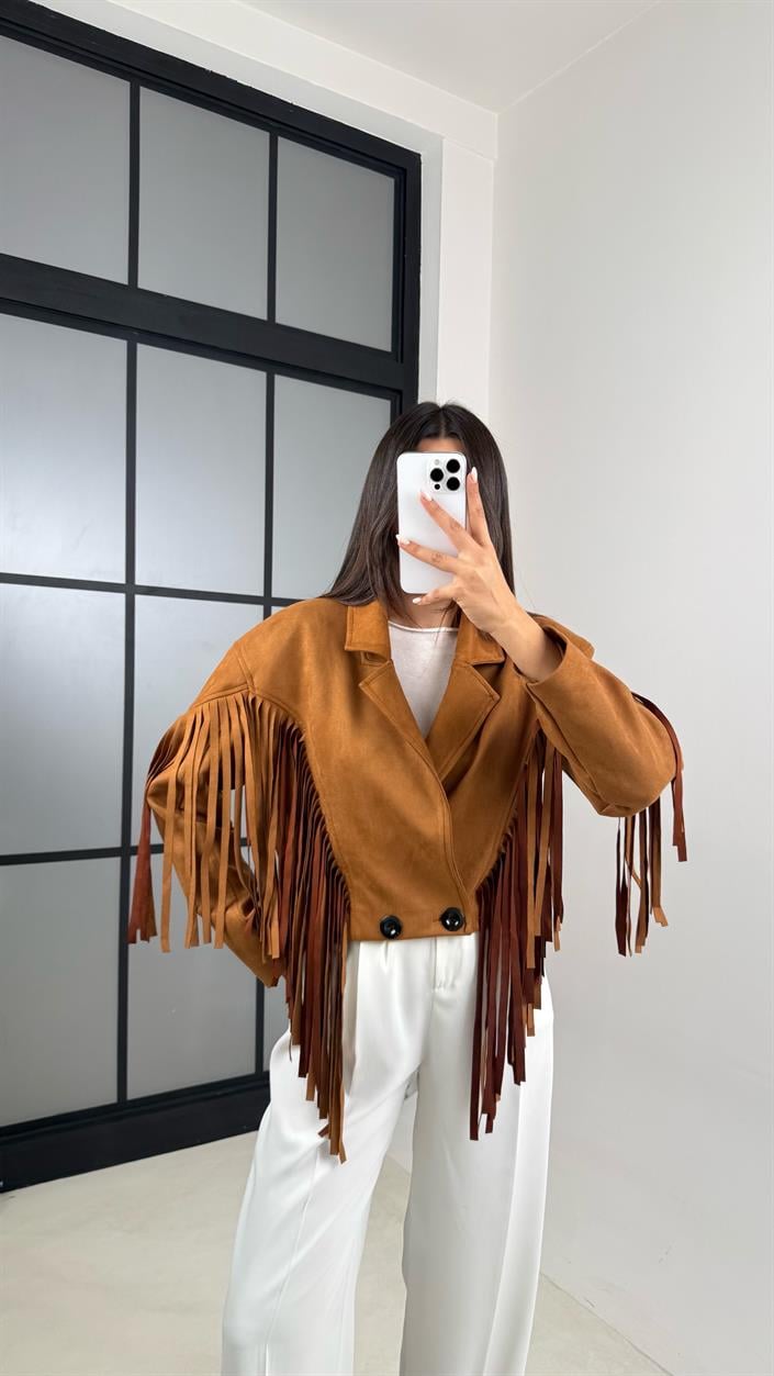 Camel Vintage Püsküllü Süet Ceket GAUS-00483