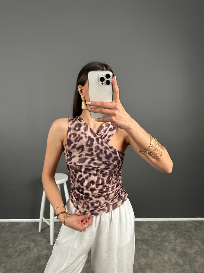 Muadil Kahve Leoparlı Bluz 