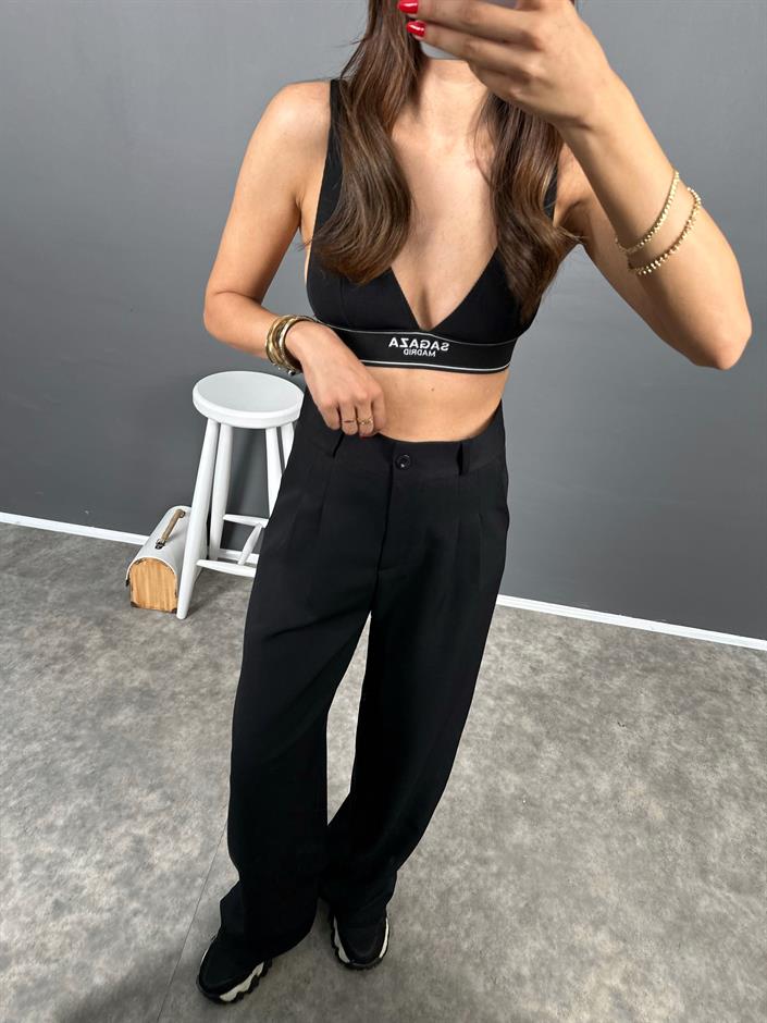 Fado Siyah Kumaş Palazzo Pantolon