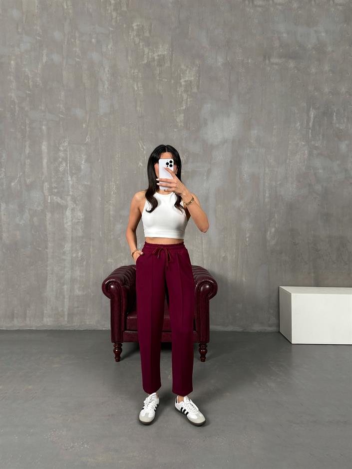 Sofya Bordo Oysh Muadil Modal Kumaş Balon Pantolon