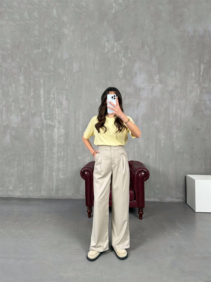 Rigal Taş Ön Düğme Detaylı Kumaş Pantolon