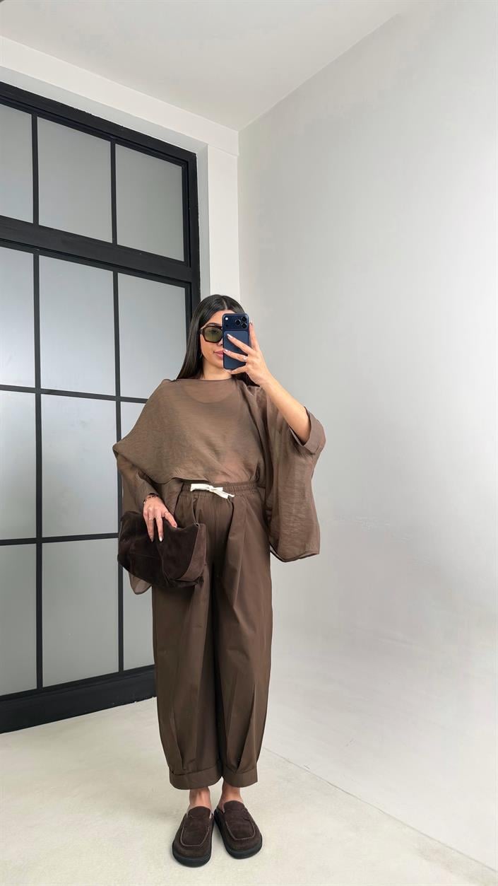 Kahve Beli Lastikli Muadil Pantolon GAUS-01119