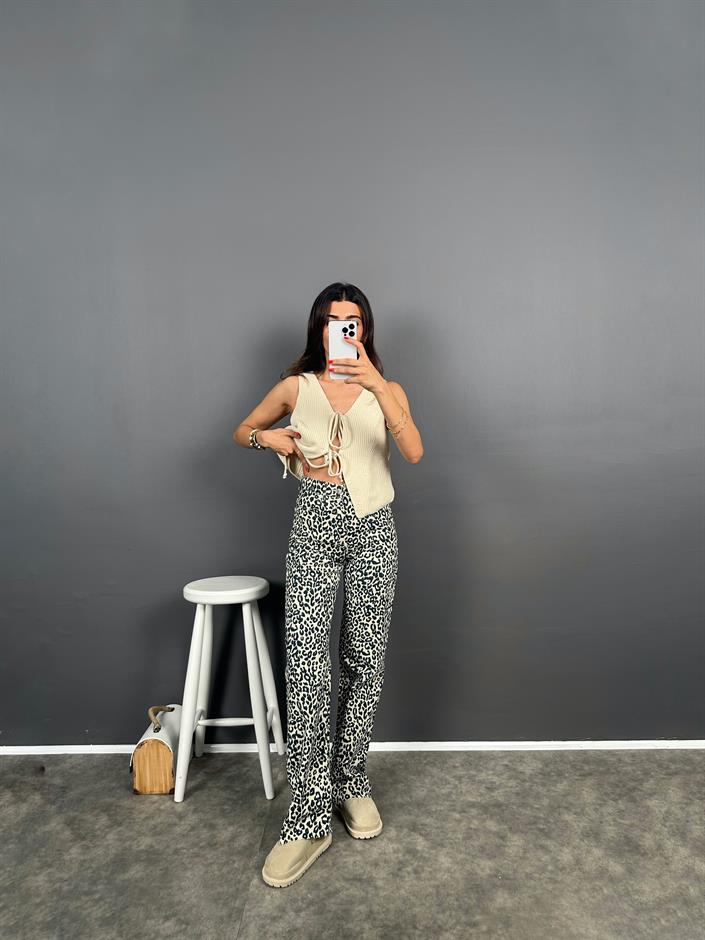 ZR Leopar Desenli Weg Lide Jean Pantolon
