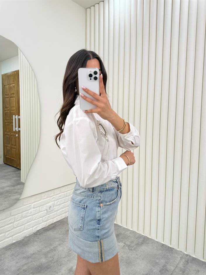Mavi Katlama Detaylı Cepli Denim Etek Gaus00300