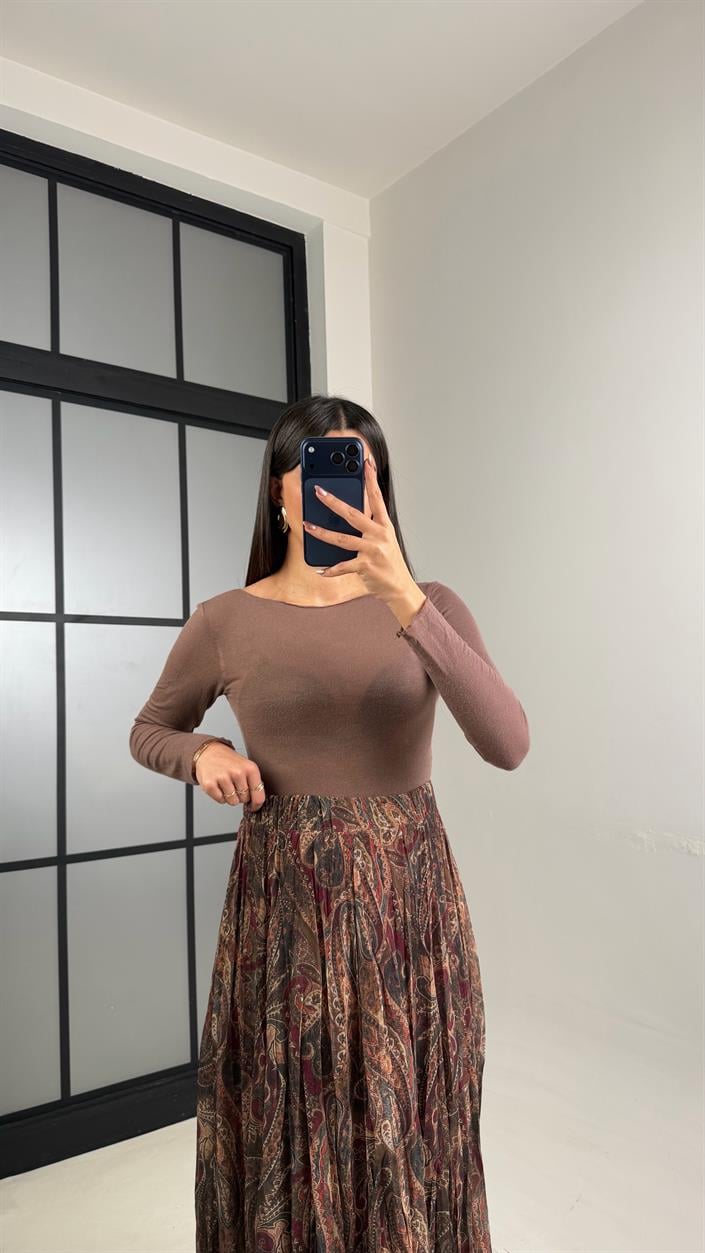 Yeşil Desenli Astarlı Şifon Etek GAUS-01086