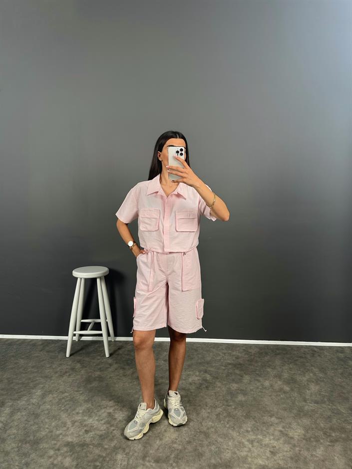 Sophia Pembe Paraşüt Şehir Boy Şortlu İkili Takım