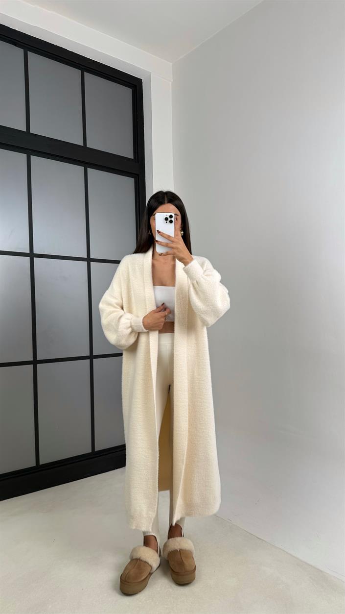 Ekru Uzun Oversize Triko Hırka GAUS-00157