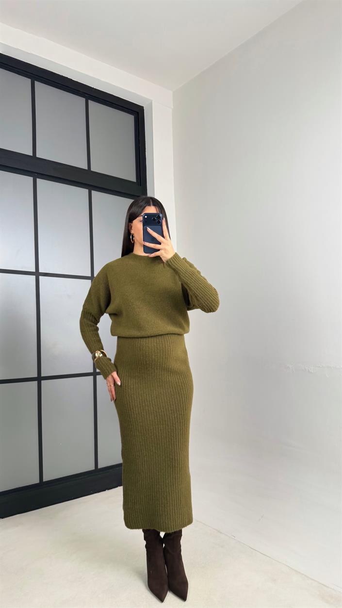 Yeşil Maxi Boy Triko Elbise GAUS-01083