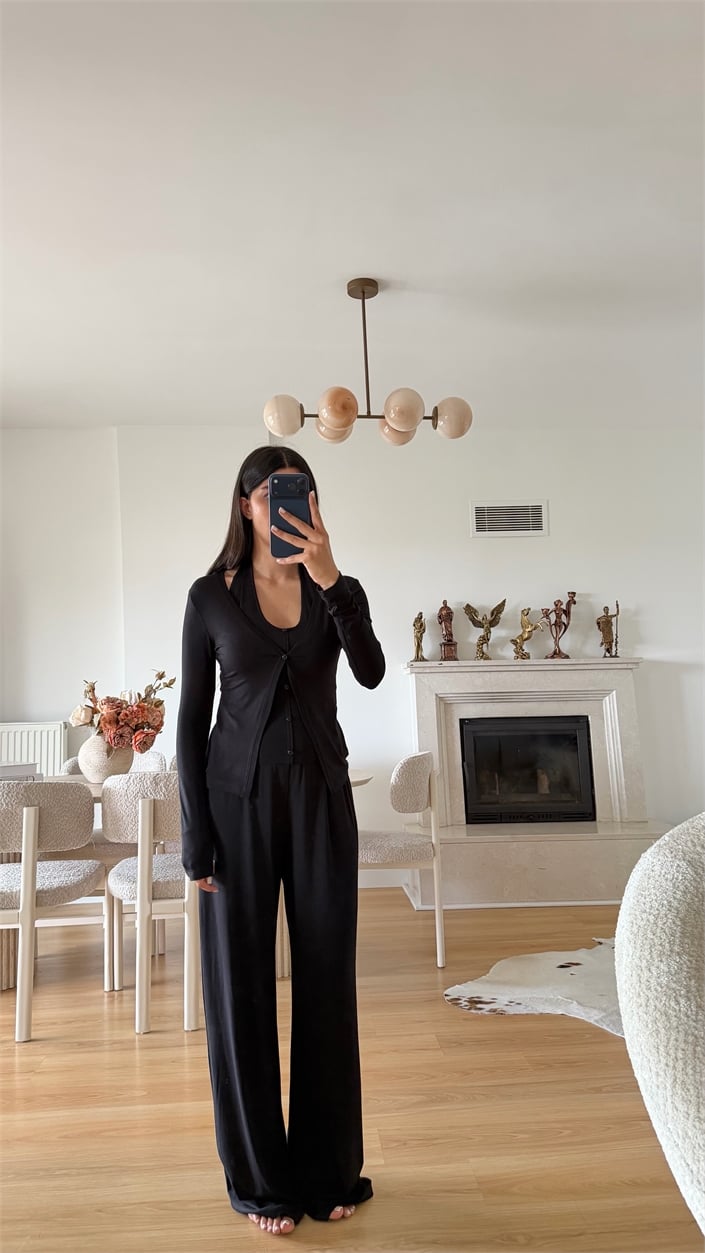 Siyah ZR Model Atlet Detaylı Hırka Pantolon İkli Takım GAUS-02100