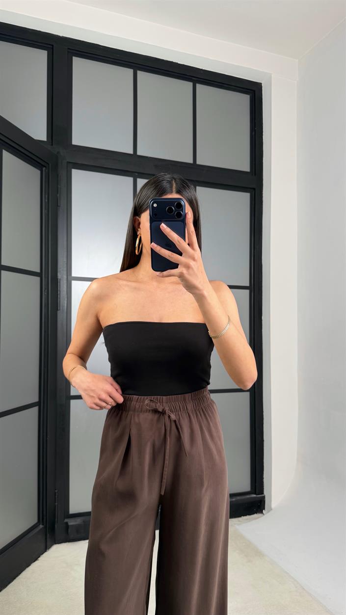 Kahve Beli Lastikli Tencel Pantolon GAUS-01331