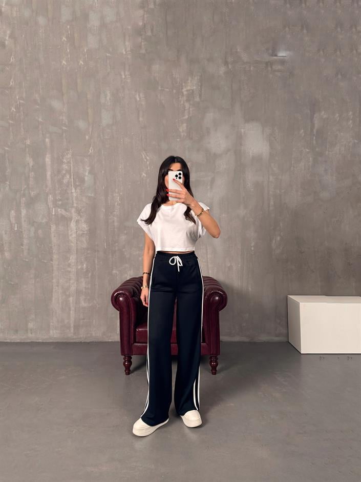 Faus Siyah Şeritli Modal Eşofman Altı