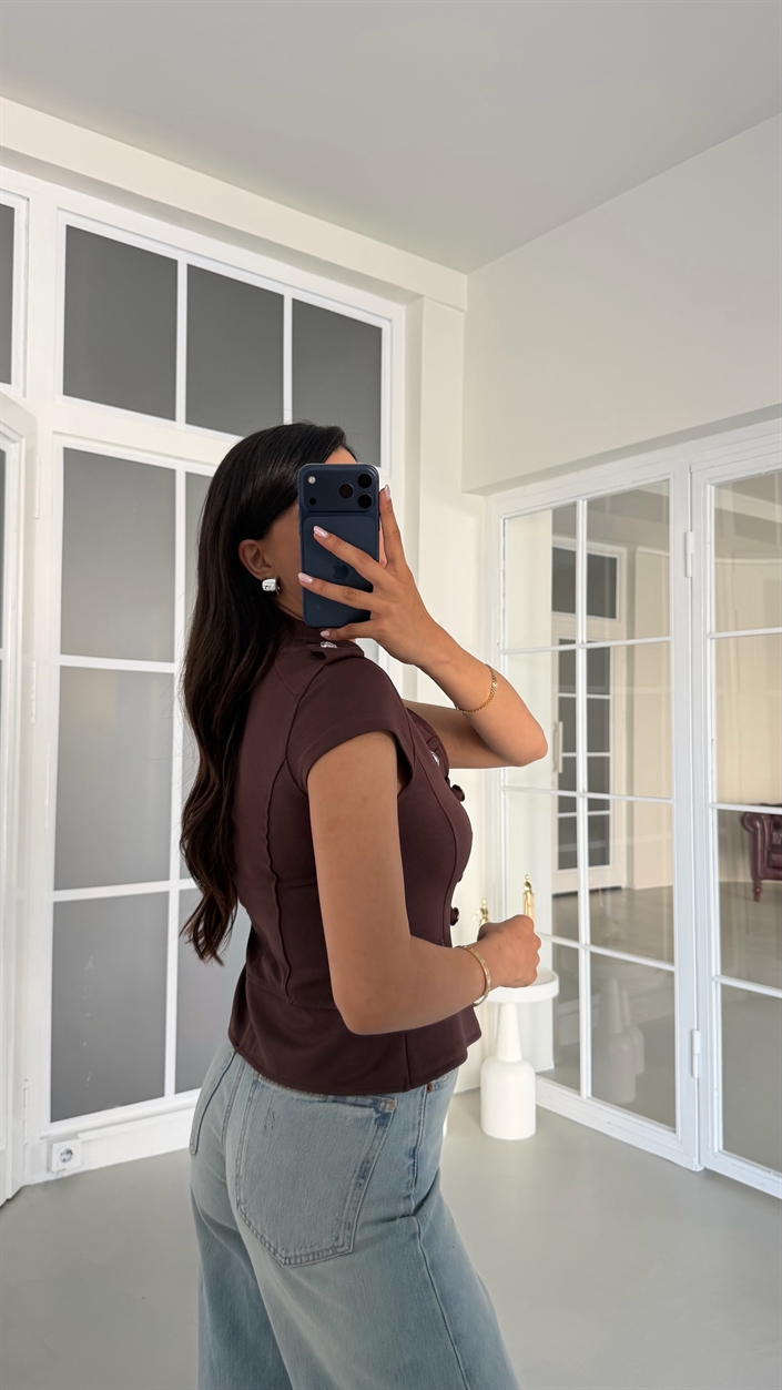 Kahve Apoletli Fermuarlı Modal Kumaş Yelek GAUS-01780