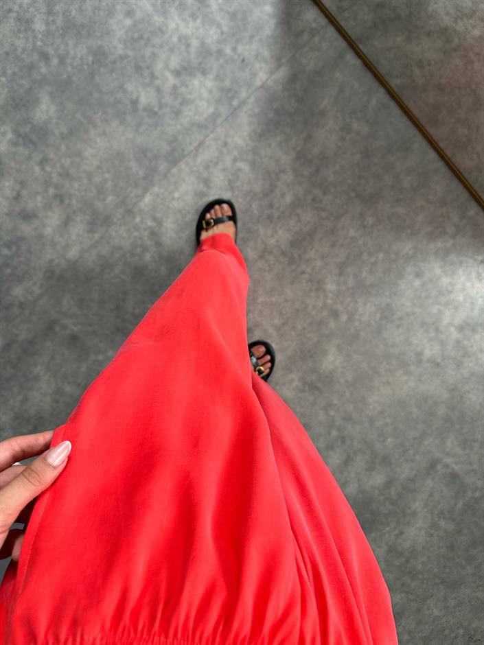 MD Nar Çiçeği Beli Lastikli Cepli  İthal Kumaş Rahat Dokuma Muadil Pantolon