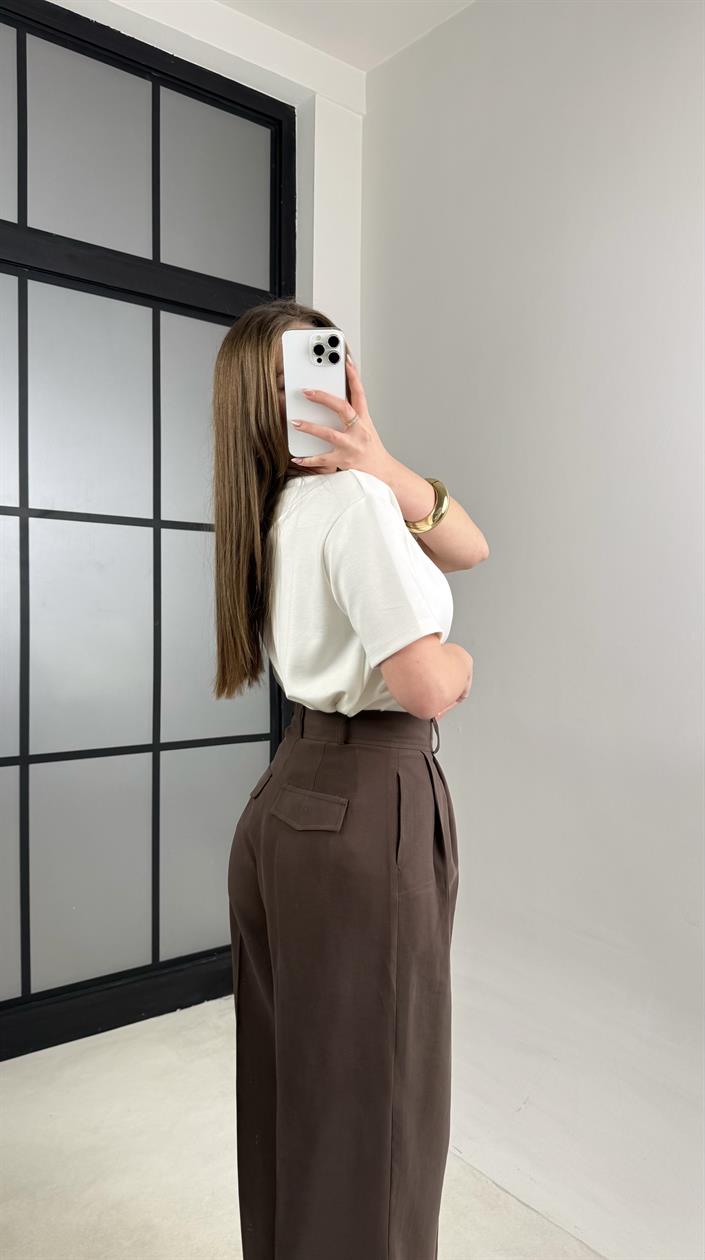 Kahve Cep Detaylı Tencel Pantolon GAUS-00992
