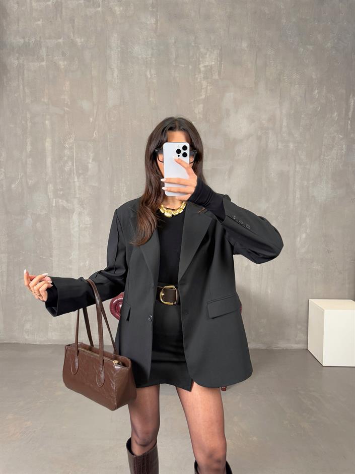 Lenora Siyah Astarlı Blazer Ceket