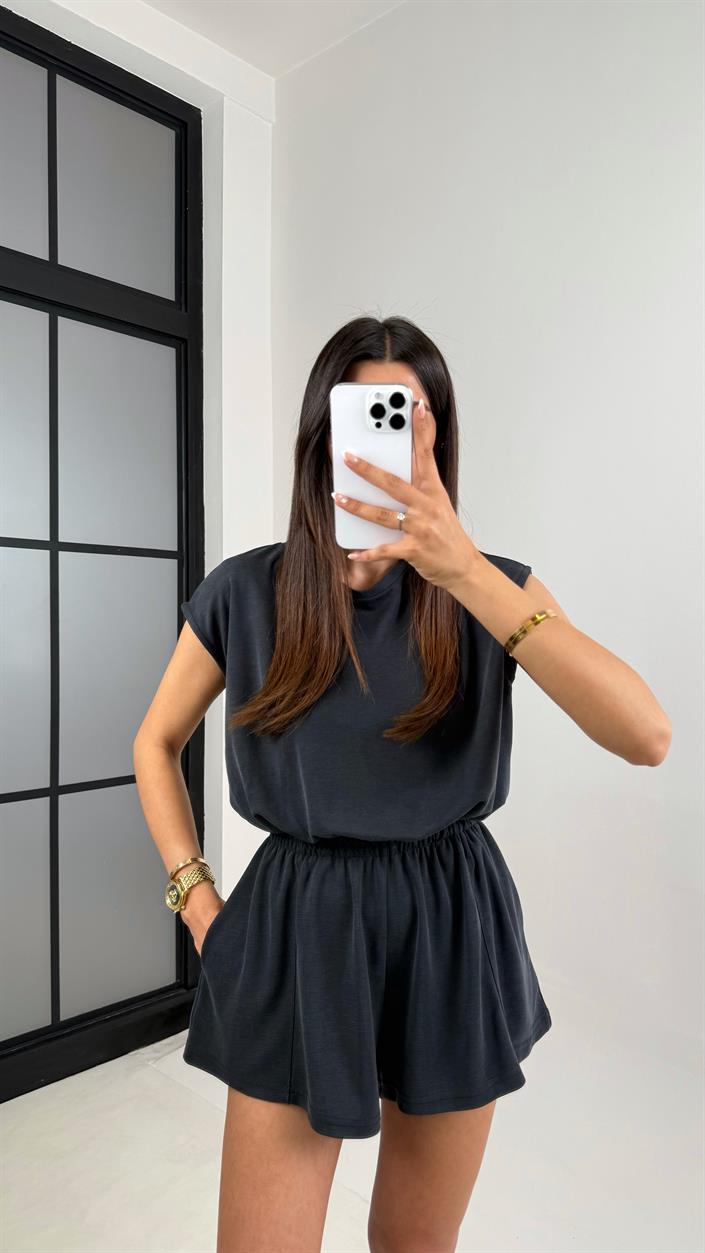 Antrasit Oys Muadil Sırt Dekolteli Modal Şortlu Tulum Gaus00596