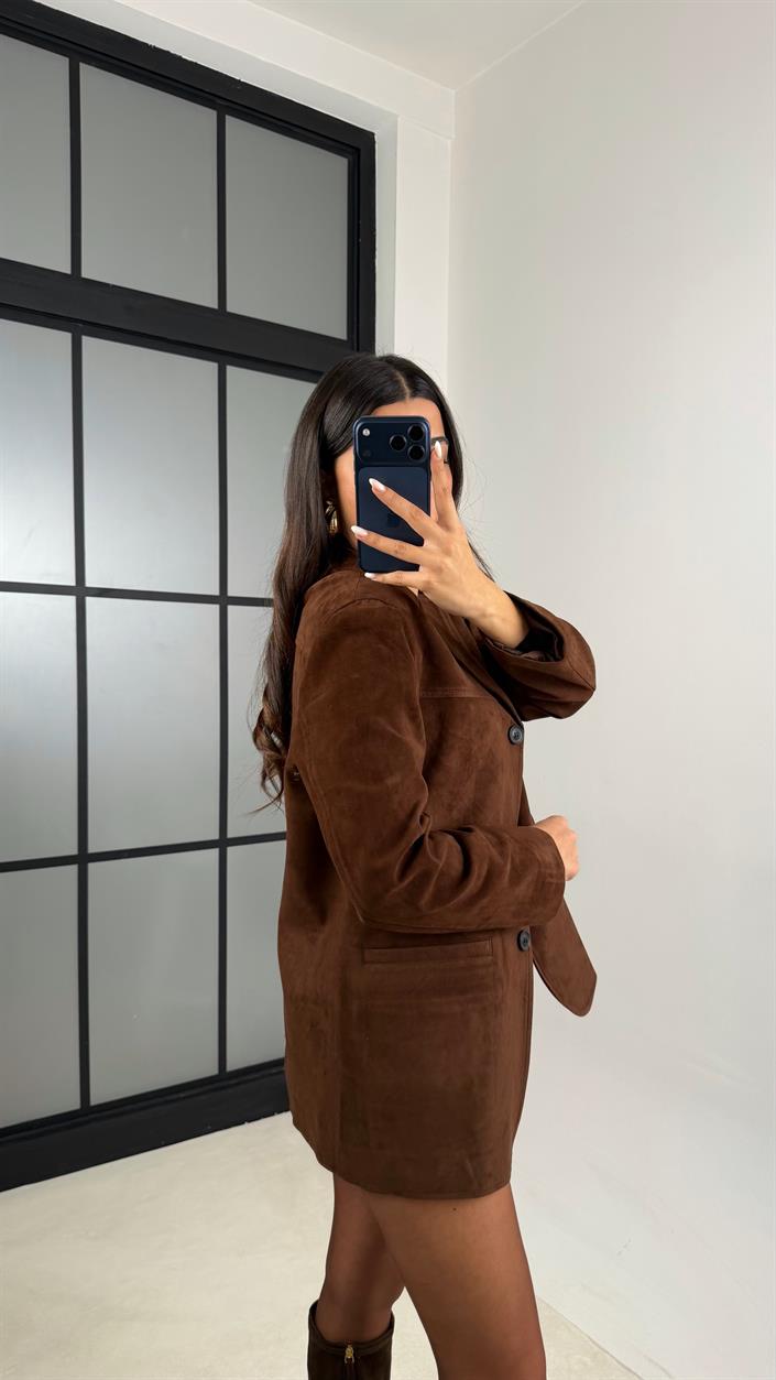 Kahve Astarlı Blazer Süet Ceket GAUS-00605