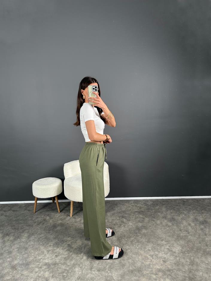 Nia Haki Keten Beli Lastikli Pantolon