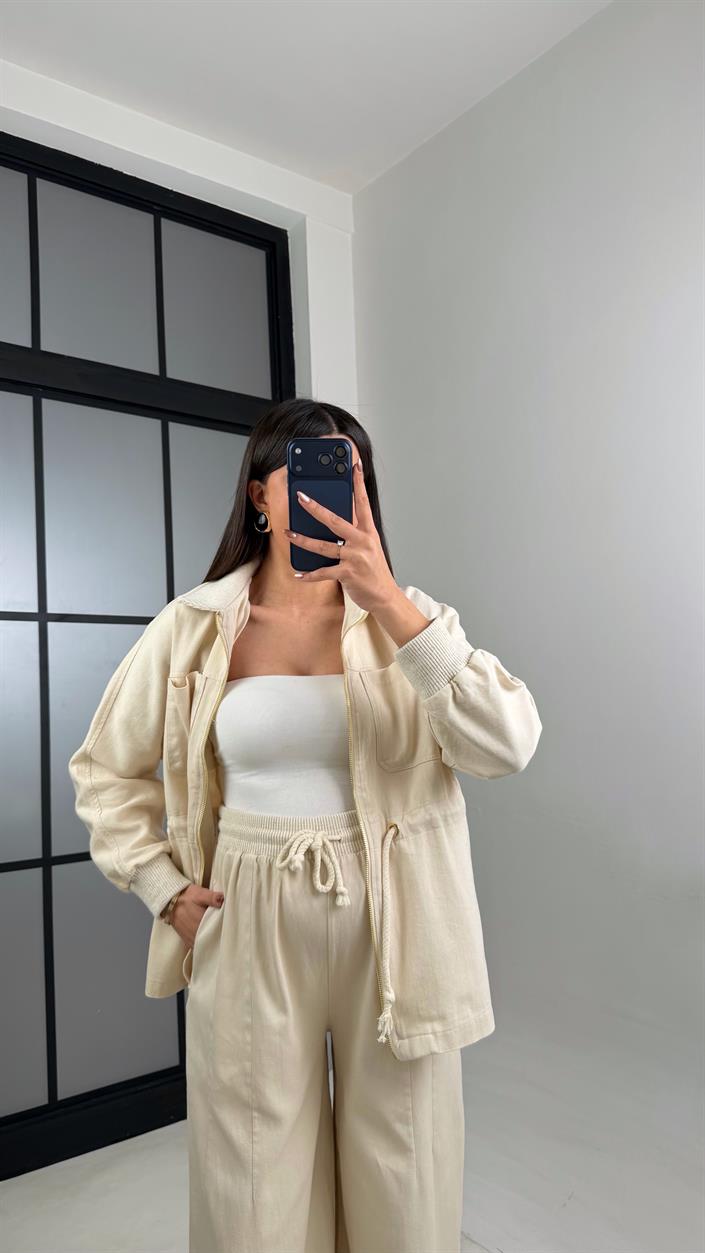 Taş Beli Lastikli Kuşaklı Ceket Pantolon Gabardin Takım GAUS-01112