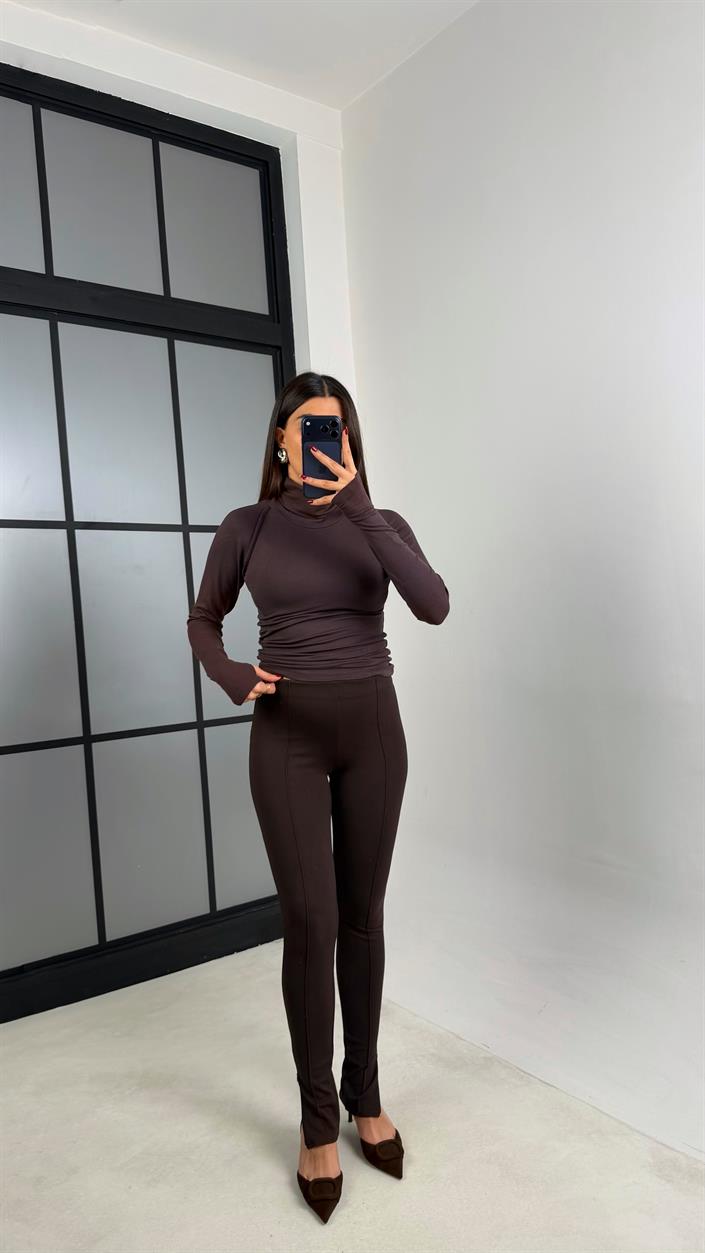 Acı Kahve Çımalı Yan Fermuar Detaylı Tayt GAUS-00753