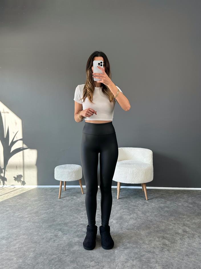 Deri Mat Deri Şardonlu Tayt 