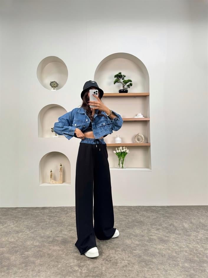 CR Siyah Beli Denim Lastikli Eşofman Altı