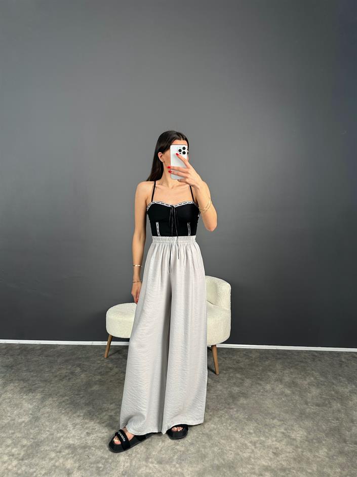 Eliow Gri Bol Paça Beli Lastikli Pantolon