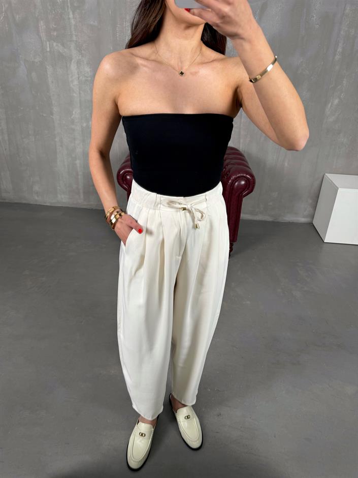 Vetra Krem Önden Bağlama Detaylı Havuç Model Şalvar Pantolon