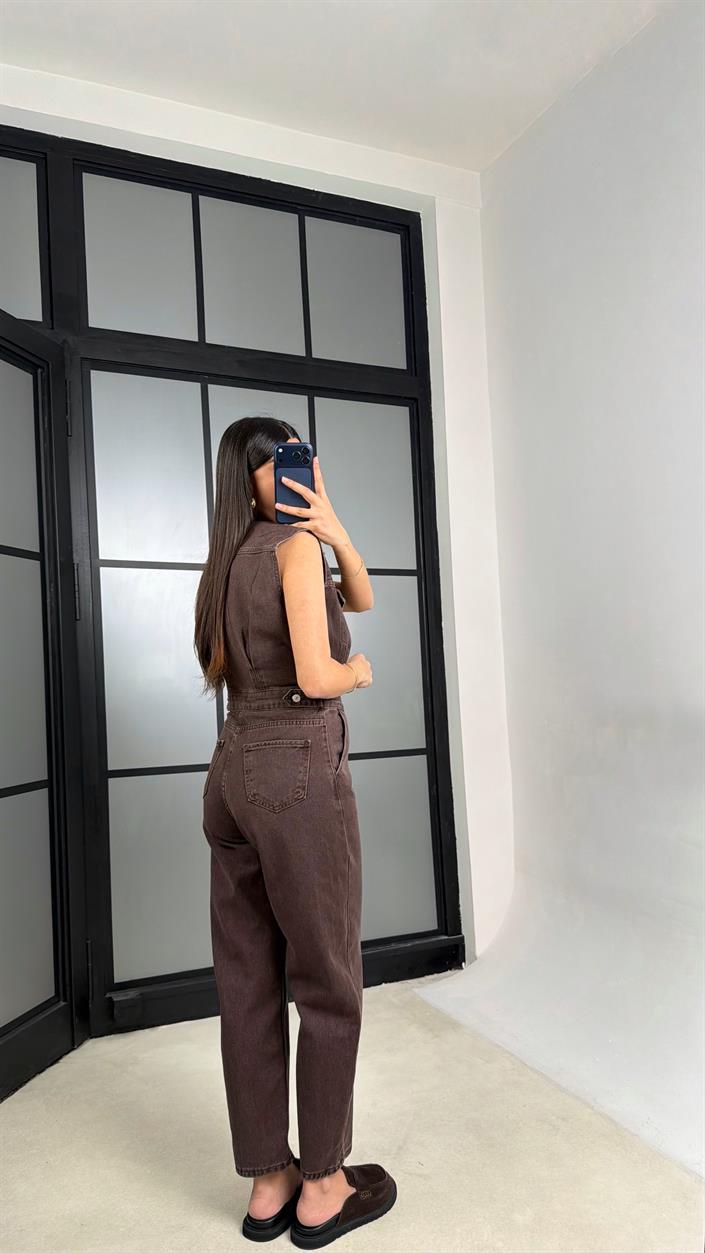 Kahve ZR Muadil Premium Denim Tulum GAUS-01280