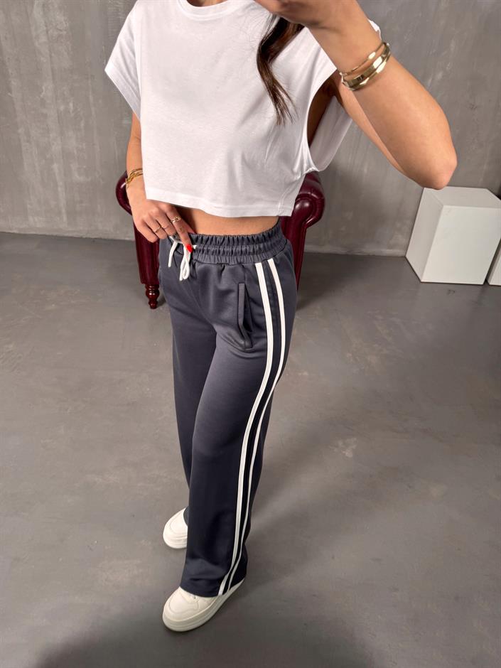 Faus Antrasit Şeritli Modal Eşofman Altı