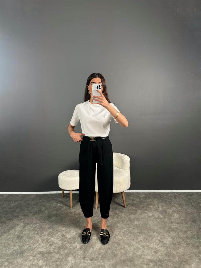 Siyah Paçası Düğmeli Zr Model Pantolon 