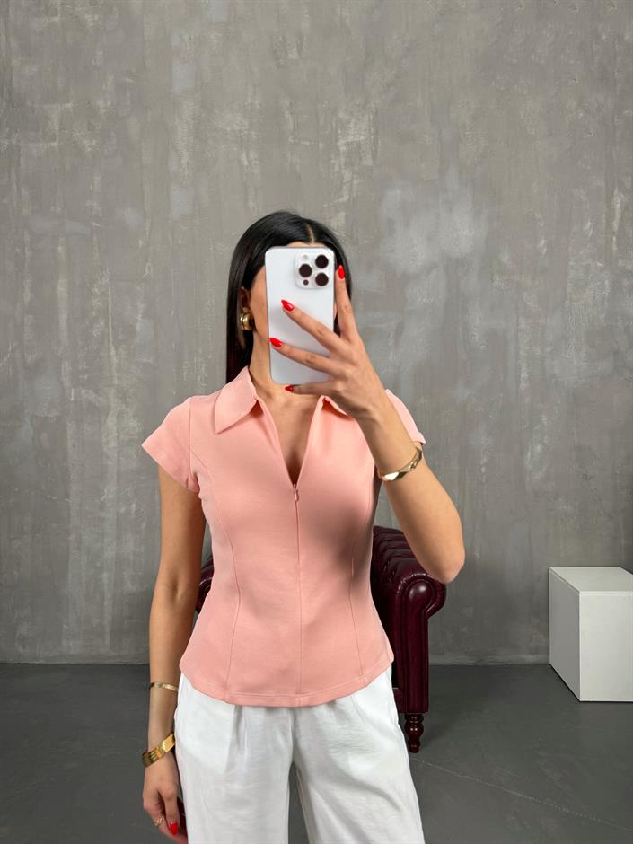 Somon Polo Yaka Ön Fermuarlı Tshirt Gaus00191