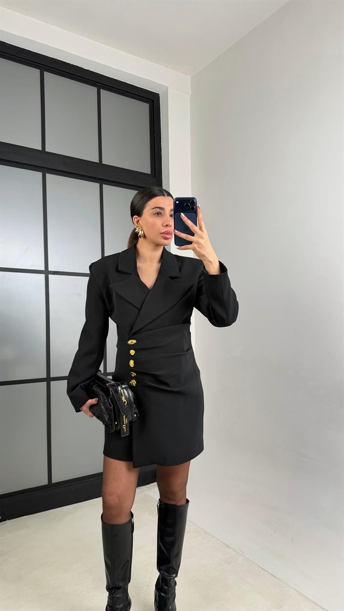Siyah Vatkalı Astarlı Ceket Elbise GAUS-01074