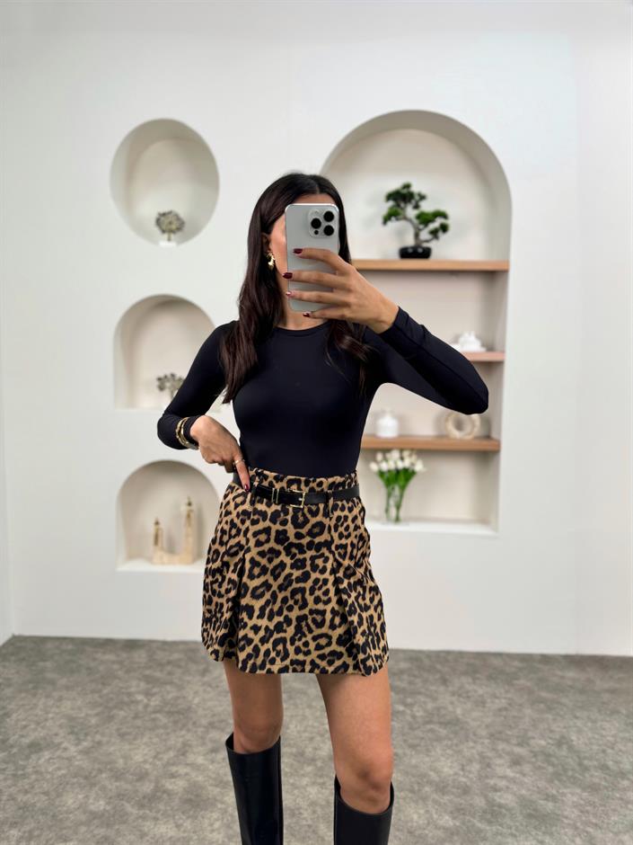 PRY Leopar Kemerli Şort Etek