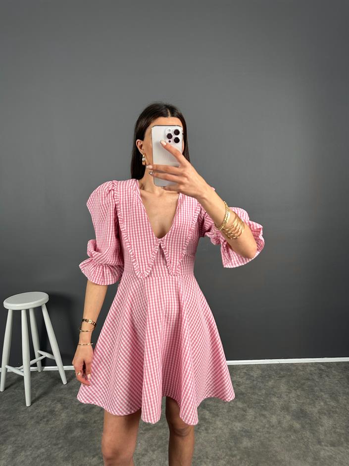 Vintage Pembe Pötikare Elbise 