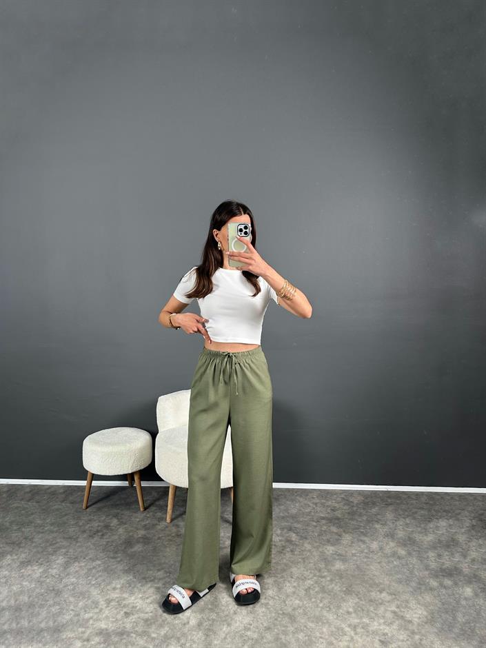 Nia Haki Keten Beli Lastikli Pantolon