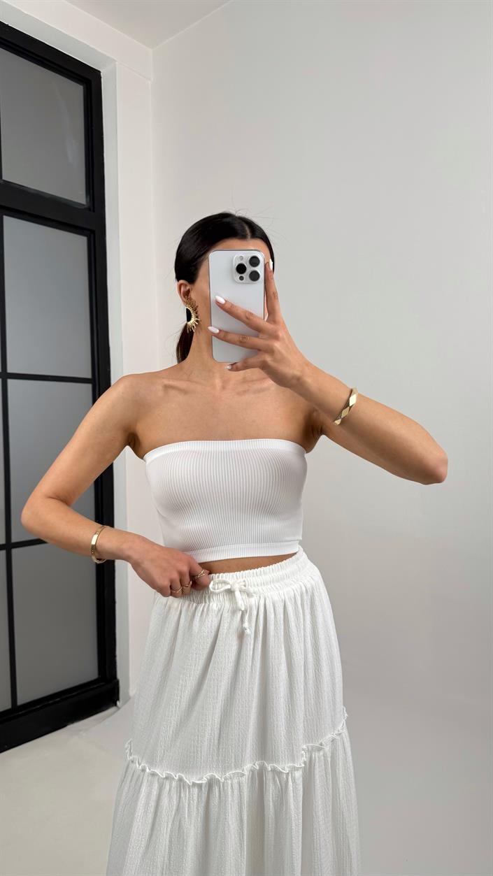 Beyaz Starplez Basic Crop Gaus00350